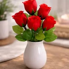 Buquê com 5 Rosas Artificiais Vermelhas Decorativas
