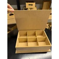 Caixa MDF Cru com Tampa e Divisórias (24x15x6) 6 Espaços Para Chá Bijuteria Kit Presente Decoração