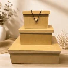 Caixa Organizadora de Madeira MDF com Tampa Presente Decoração Vários Tamanhos Resistente Cesta Kit