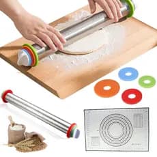 Rolo De Massa Ajustável Inox Com Discos De Medidas + Tapete
