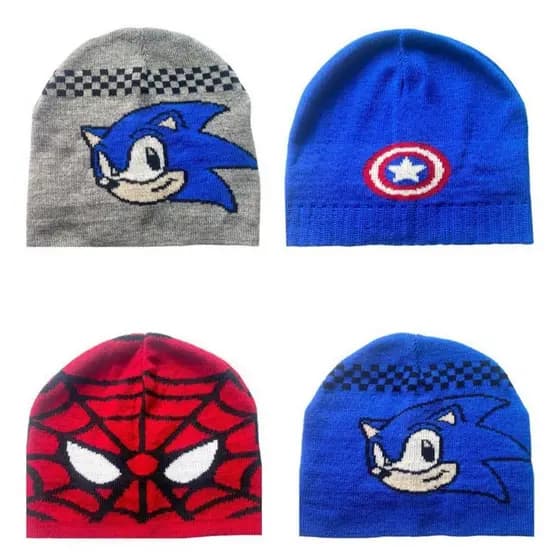 Touca de Lã Infantil Sonic Homem Aranha Stitch Hulk Super Homem Mickey Gorro Quente Super Herói Criança