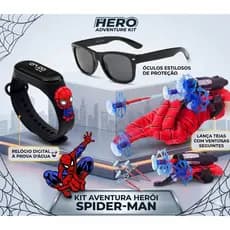 Luva Lança Teia Homem Aranha com Óculos e Relógio a Prova D'agua Brinquedo Infantil Férias em Casa