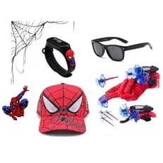 Luva Lança teia Óculos e Relógio Homem Aranha Fantasia Super Herói Brinquedo Infantil com Boné Criança