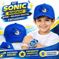 Boné e Relógio Digital Infantil Chapéu Kit Sonic Luz Criança Menino Menina Esportivo Brinquedo toca Música