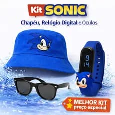 Kit Infantil Sonic Chapéu Bucket + Óculos + Relógio Digital Prova D’Água Presente Criança Menino Moda Praia Piscina