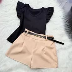 Conjunto infantil 3 peças  Blusa - short alfaiataria e cinto infantil menina / moda verão infantil menina