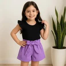 Conjunto infantil Blusa babado - short alfaiataria infantil menina / moda verão infantil
