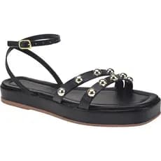 Sandália Feminina Rasteira Plataforma Flat Form Feminina Flatform de Tiras com Fivelas e Enfeite Bolinha Esfera