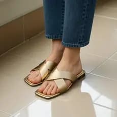 Rasteirinha Feminina Sandalia Feminina Rasteirinha Chinelo Feminino Slide Com Tiras Cruzadas Metalizadas