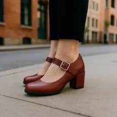 Sapato Feminino Boneca Vermelho Intenso com Fecho Fivela e Salto Bloco Feminino Estilo Mary Janes Salto Grosso
