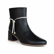 Bota Feminina Bico Fino Minimalista Salto Bloco Geometrico e Ajuste de Ziper Lateral – Estilo Country Texana Elegante
