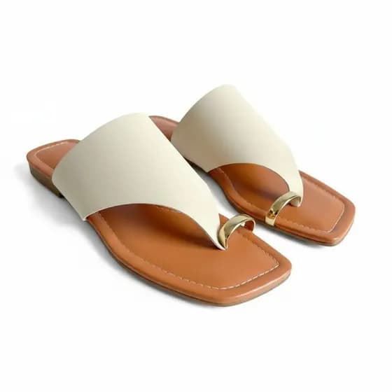 Sandália Rasteira Feminina Slide com Detalhe Dourado Elegante Confortável