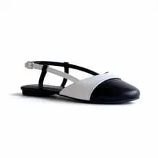 Sapatilha Feminina Slingback Bicolor Preto/Branco Elegante e Confortável