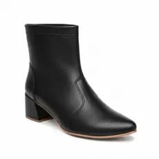 Bota Feminina Bico Fino Minimalista Salto Bloco Geometrico e Ajuste de Ziper Lateral – Estilo Country Texana Elegante