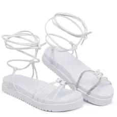 Papete Feminina Plataforma Brilho Sandália Moda Luxo Mulher com Brilho Strass Amarrar Envio Imediato