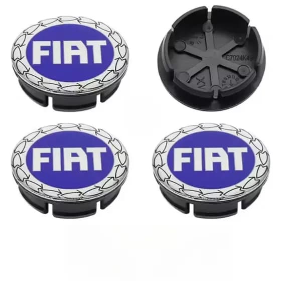 Kit Calotinha Fiat Centro De Roda Emblema 49,6mm Logo Azul