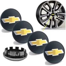 Jogo 4 Calota Chevrolet Zafira 51mm Centro Miolo Meio Roda 3d Preta GM
