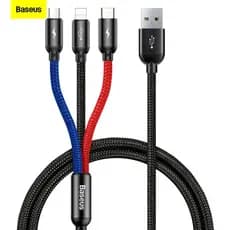 Cabo 3 Em 1 Carregador Usb C 1,2m Baseus Multifuncional Hub Cor Preto/azul/vermelho