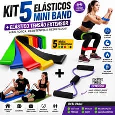 Kit 5 Elástico Mini Band + Elástico Tensão Extensor Exercício Academia Fitness Treino Crosstube