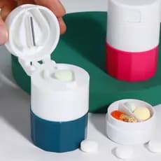 Porta Comprimido Multiuso Com Cortador E Amassador Armazenamento Duplo Envio Imediato