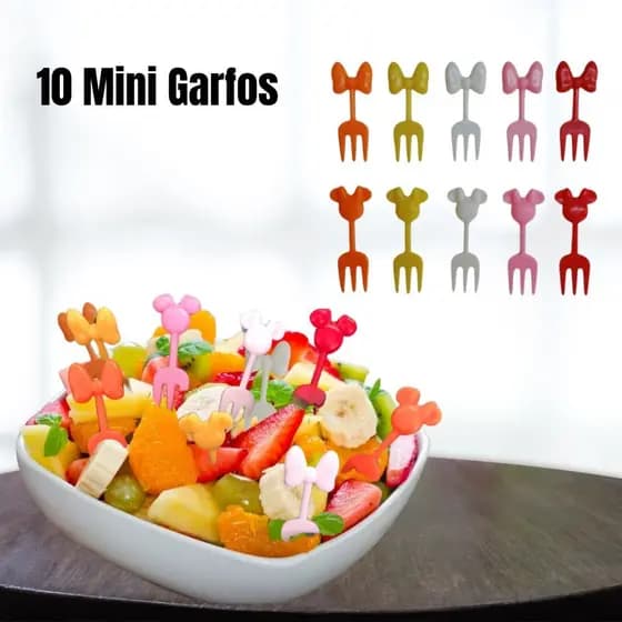 10 Mini Garfos Infantil Lancheira Para Petisco Fruta Garfinhos Criança Minnie