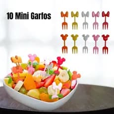 10 Mini Garfos Infantil Lancheira Para Petisco Fruta Garfinhos Criança Minnie