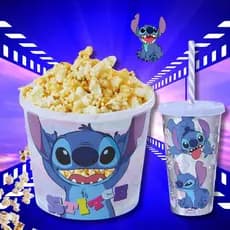 Balde de Pipoca e Copo Lilo e Sticth Kit Sessão Cinema Infantil