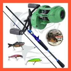 Kit Tucunaré Carretilha Kawana BG 6000 Anticabeleira com Vara Carbono 1,8 Pesca Esportiva