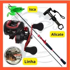 Kit Pesca Esportiva Carretilha 19 Rol Anticabeleira e Vara Fibra Carbono 1,8m - Acessórios