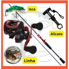 Kit Pesca Esportiva Carretilha 19 Rols com Vara 1,8 Carbono e Itens