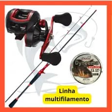 Kit Pesca Carretilha 19 Rols Anticabeleira com Vara Carbono 1,8m e Linha Pesca Esportiva