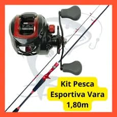 Kit Pesca Esportiva Carretilha 19 Rol Anticabeleira com Vara Fibra de Carbono 1,80m