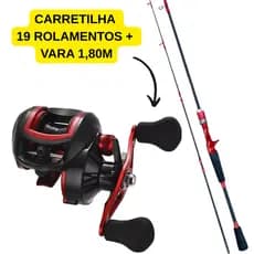 Kit Pesca Esportiva Carretilha CMIK 19 Rols Anticabeleira com Vara Fibra Carbono 1,8m