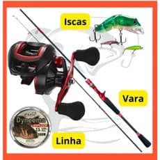 Kit Pesca Esportiva Carretilha 19 Rolamentos com Vara Carbono 1,80m e Itens Pesqueiro