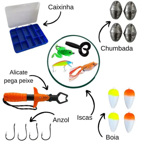 Kit de Acessórios de Pesca Esportiva Alicate Isca Anzol Boia Itens de Pesca Kit Pesca