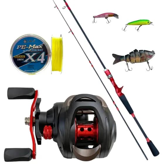 Kit Pesca Carretilha 18 Rolamentos e Vara Carbono com Itens Pesca Esportiva