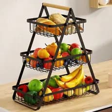 Cesto Fruteira de Mesa 50cm Aramado 3 Andares em Metal Organizador Multiuso Frutas Legumes