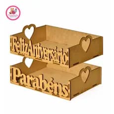 Kit Bandejas MDF 20x15x5 | Cestas Presenteáveis | Parabéns | Feliz Aniversário | Datas Comemorativas