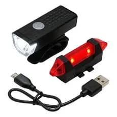 Kit Lanterna Farol Bike 3 Modos Iluminacao Usb Prova D'agua