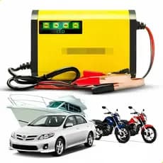 Carregador de Bateria 12V Automotivo e Moto 300Ah Inteligente Portátil e Carga Lenta 2A