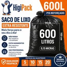 Saco de Lixo 600 Litros Reforçado 140x160 0,15 Micras Preto  Kits com 5 ate 20 und