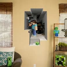 Adesivo 3D Buraco na Parede - Efeito Realista | Decoração Temática e Criativa Steve