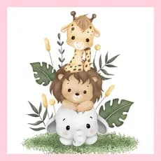 Adesivo Animais Safari Baby Aquarela 30cm Decoração Quarto Bebê Papel de Parede Borda Rosa