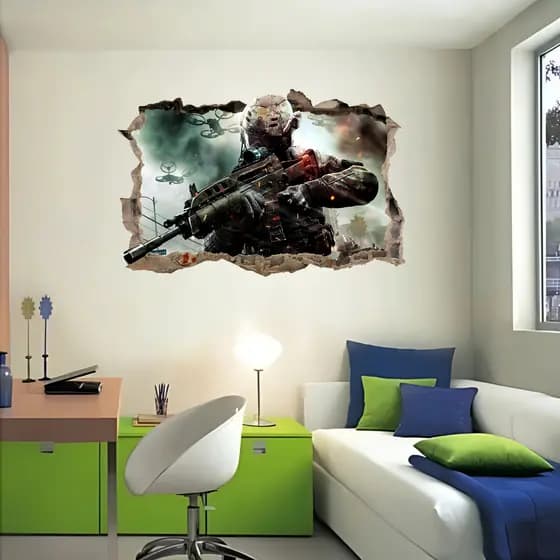 Adesivo 3D Buraco na Parede - Efeito Realista | Decoração Temática e Criativa de Call of Duty