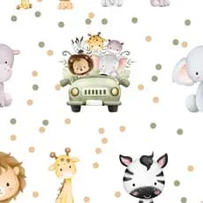 Kit de 83  Adesivos Recorte Animais Safari Bolinhas - Papel de Parede Infantil Zebra Elefante Girafa Leão Safari Quarto