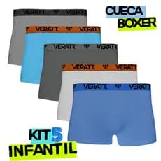 Kit 5 Cueca Boxer Infantil Tecido de Algodão Confortável