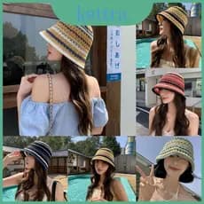 Chapéu Balde Casual Feminino Com Listras De Malha E Material Leve Para Guarda-Sol