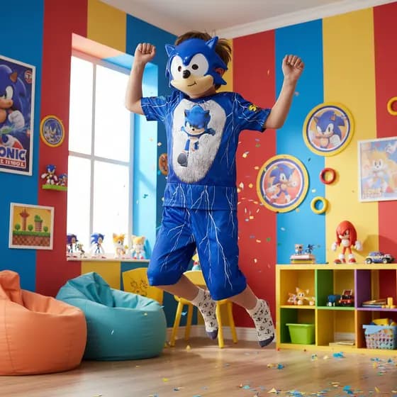 Fantasia Verão Curta Sonic Masculina Com Máscara - Genérica