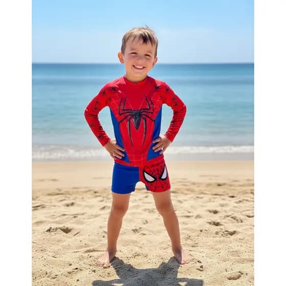 Camisa Proteção Uv + Sunga Moda Praia Aranha Infantil confortável tecido leve e fácil de vestir personagem aranha