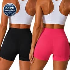 Kit 2 Shorts Feminino Cintura Alta Academia Legging Zero Transparência Treino Fitness